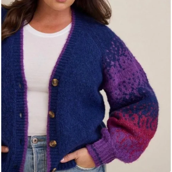 🆕 Chunky Cardigan Button Front V-Neck Sweater 3 3X 22 24 NWT Torrid New! Purple - Picture 3 of 6